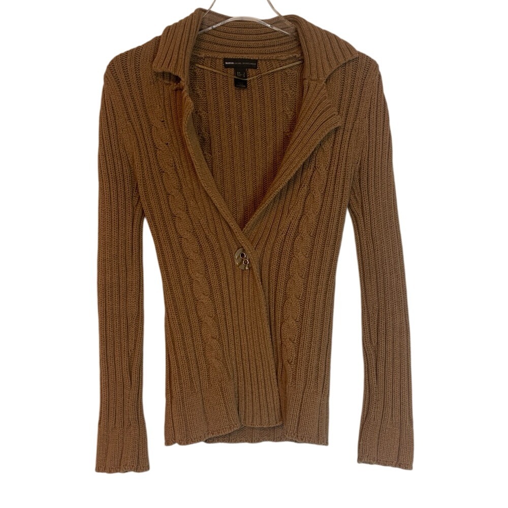 Mango MNG Cardigan XS Cable Knit Ribbed Cotton Wool Sweater Preppy‎ Collared